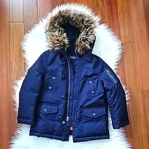 Polo by Ralph Lauren Kids Navy Puffer Jacket with Faux Fur Hood